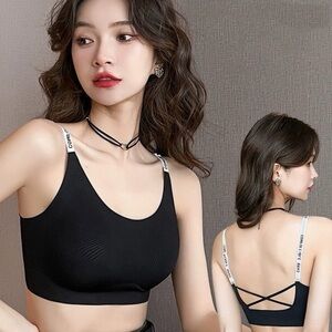 Women's Black Crop Top with Strappy Back